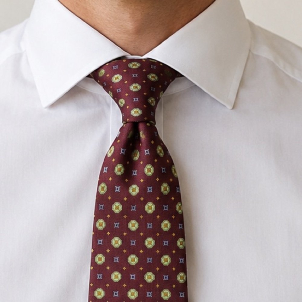 E. Marinella Napoli Burgundy Medallion Silk Tie - Handcrafted Italian Elegance